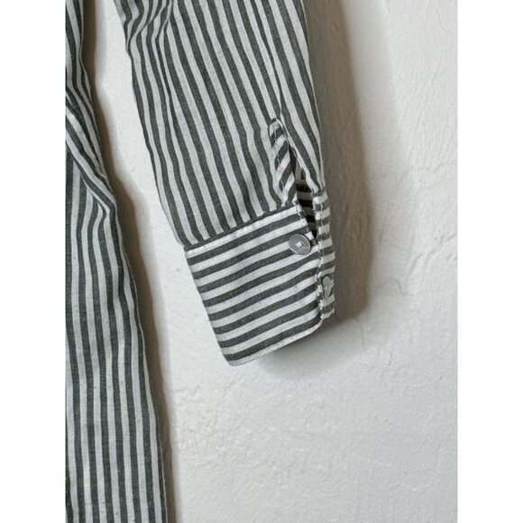 Wet Seal‎ Y2K 100% Cotton 3/4 Sleeve Tie Back Button Front Striped Blouse Gray M - Picture 6 of 6